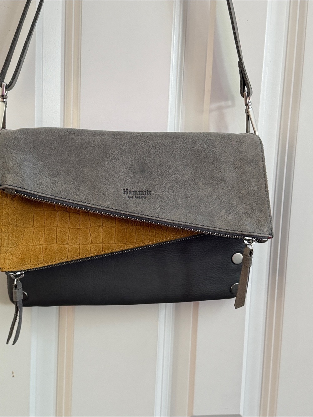 Hammitt Gray Suede Leather Diagonal Flap Crossbody, Multi Option - Picture 10 of 11